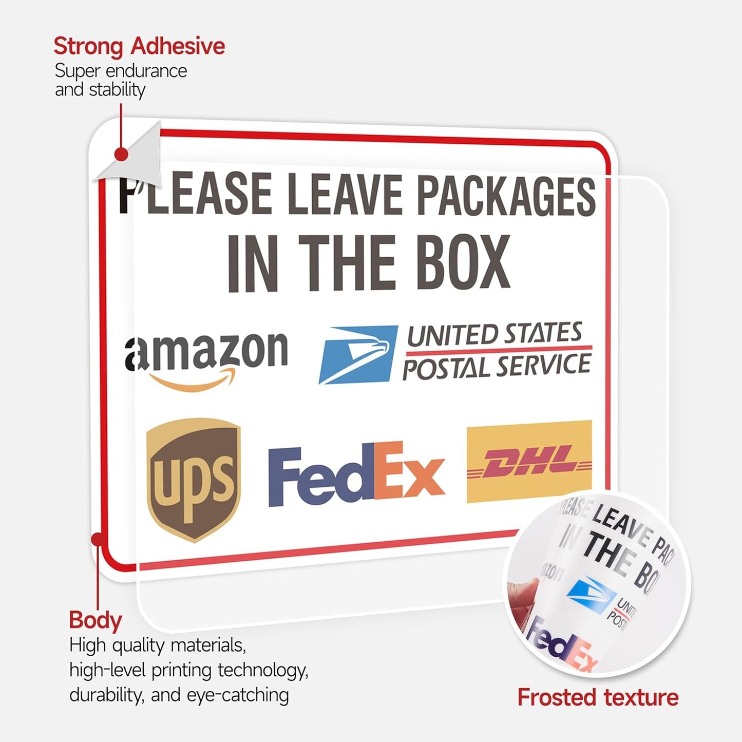 Please Leave Packages Here Sign by [Brand Name] - Self-Adhesive Waterproof Delivery Sticker | 8.3"x5.5" for Home, Office, Shop