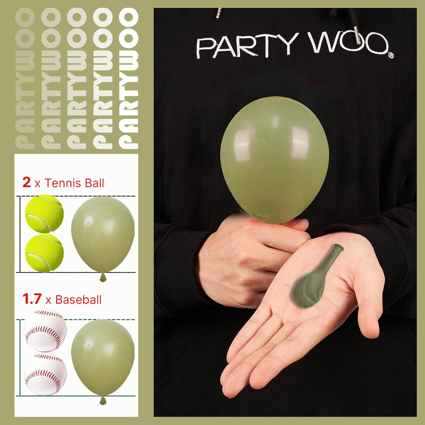 PartyWoo Sage Green Balloons - 100 Pack of 5-Inch Olive Boho Latex Balloons for Celebrations