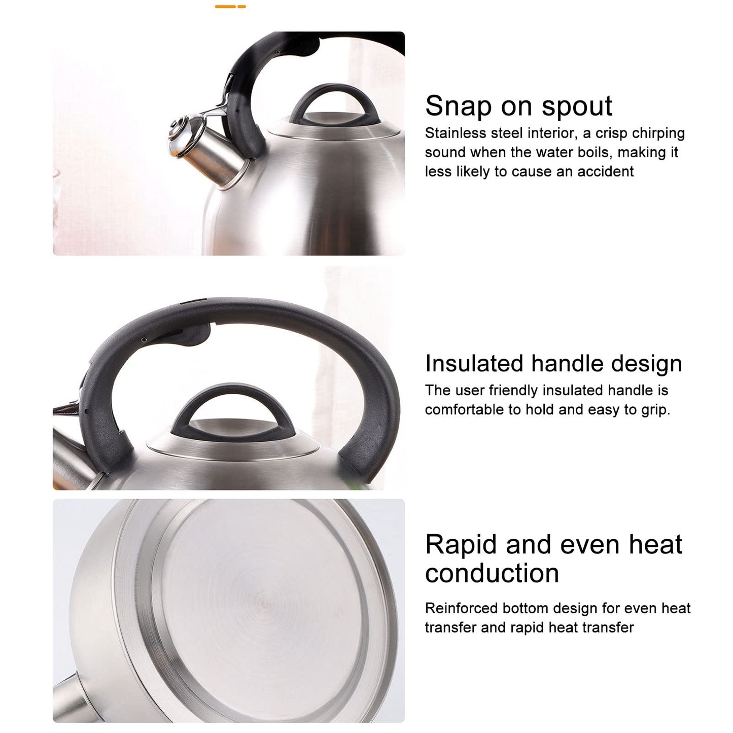Stainless Steel Whistling Tea Kettle, Fast Heating, Anti Scald Handle, Whistling Sound, 3L Capacity for Home Use