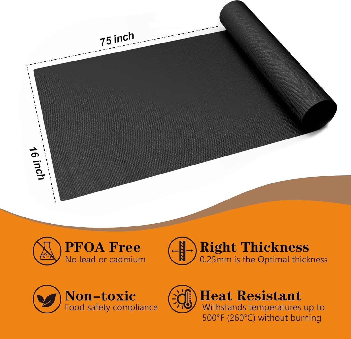 UBeesize 75-Inch Reusable Oven Liners - Heavy-Duty Non-Stick Teflon Mats for All Ovens & Grills