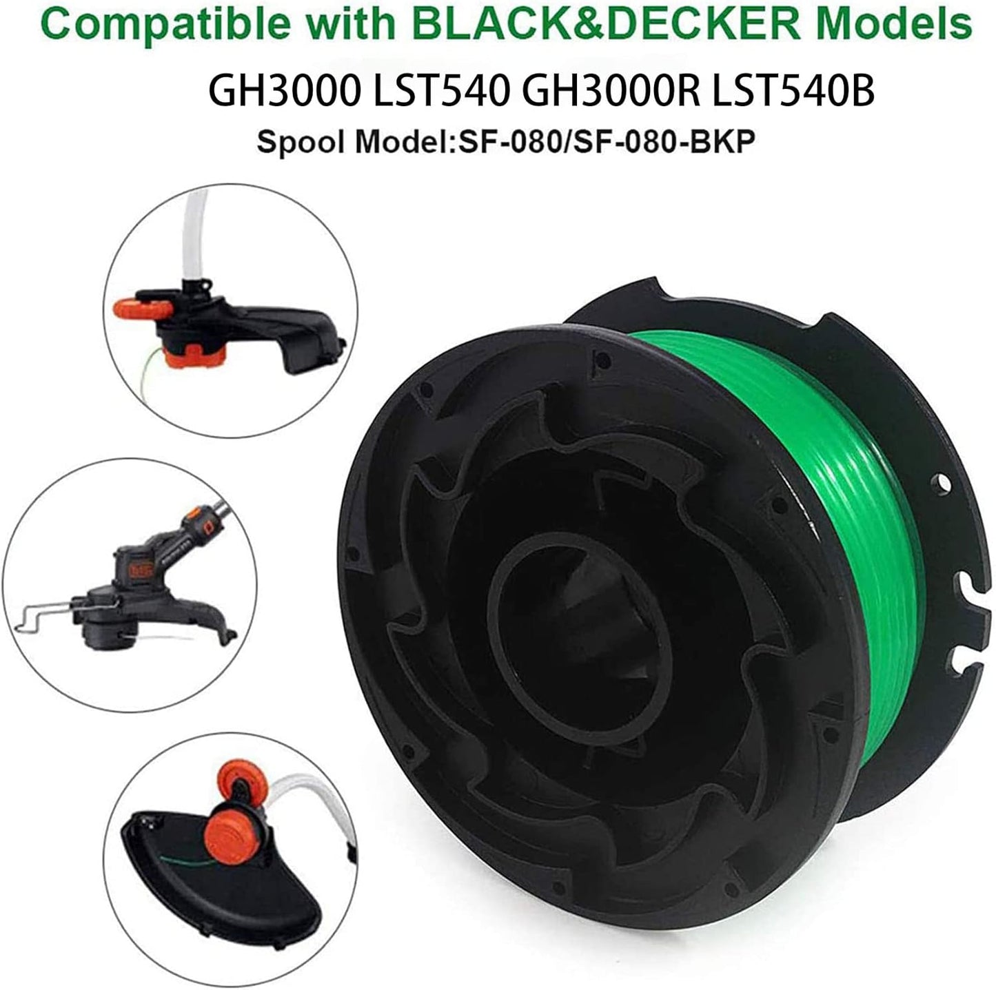 THTEN SF-080 String Trimmer Spool Line - 20ft Auto Feed Single Line for Black and Decker Models