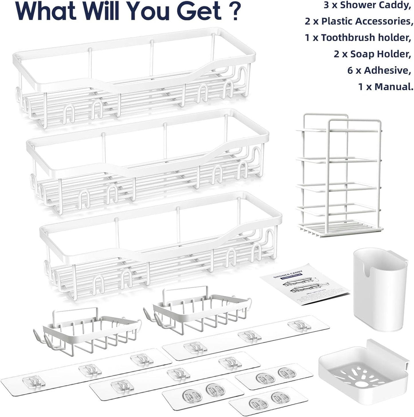 NESOMI Shower Caddy - Rustproof Stainless Steel Organizer with Large Capacity | 8-Pack No-Drill Rack