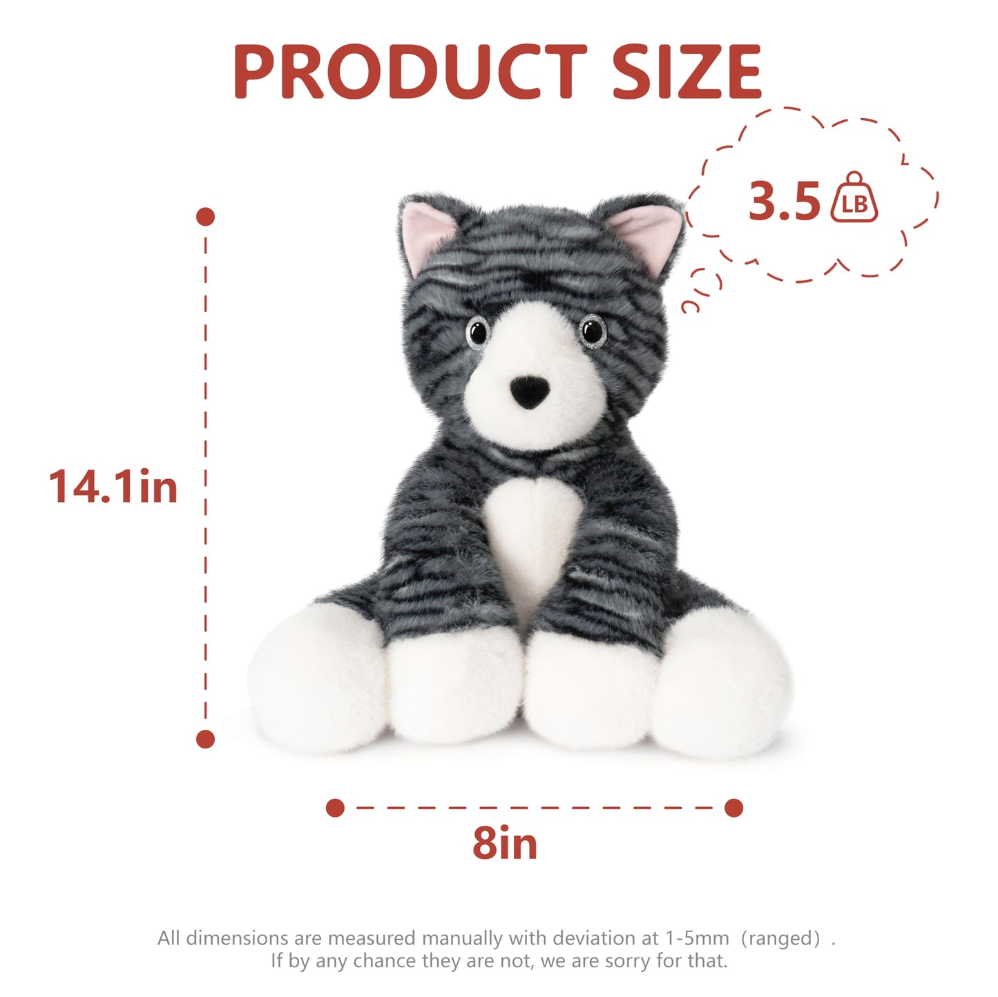 Niuniu Daddy 14" | 3.5 Pound Cat Weighted Stuffed Animal, Heavy Stuffed Cat Plush Toys for Kids Adults, Weighted Beads for Kitty Stuffed Animals Body Pillow for Present Birthday Holiday Christmas