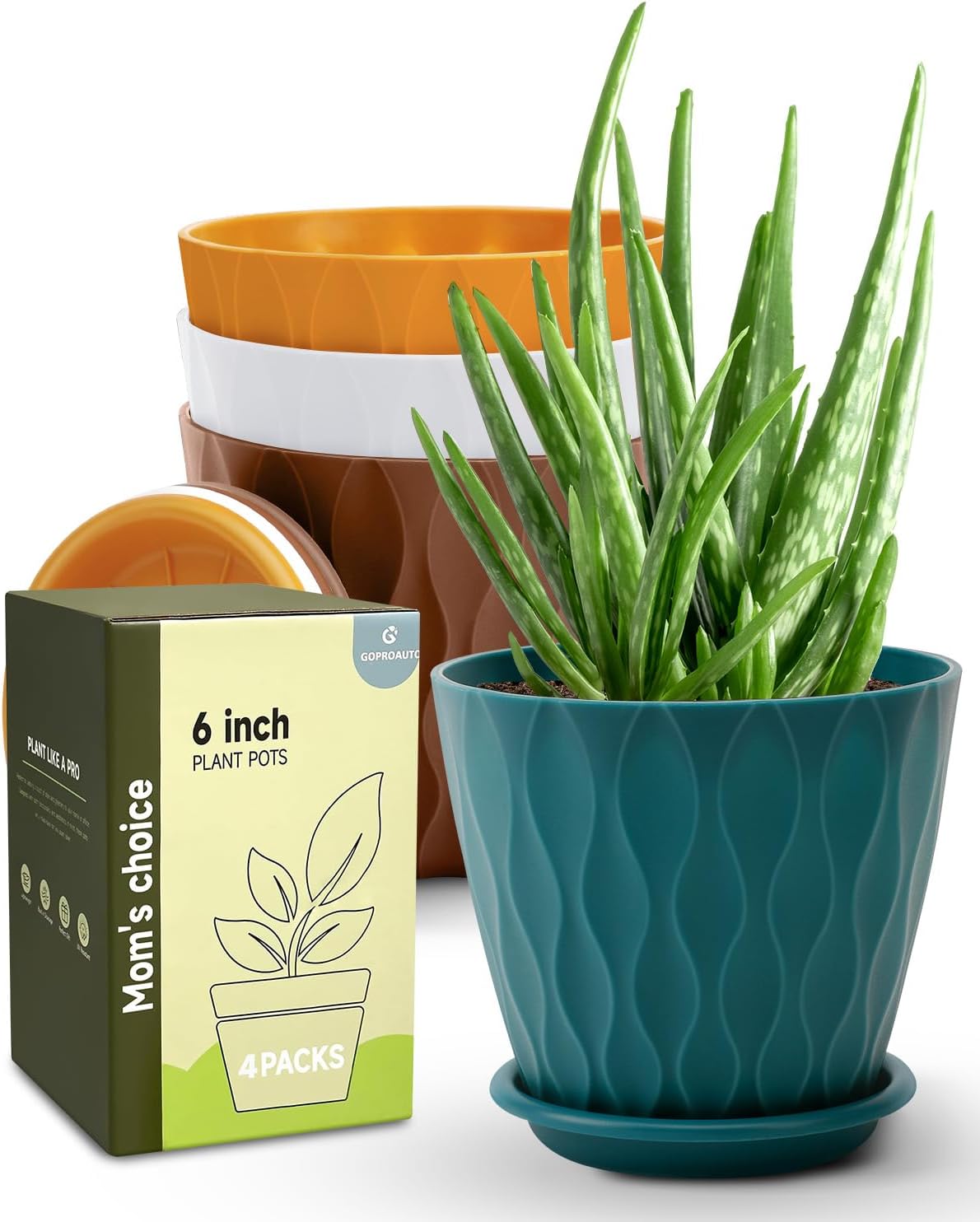 Skiennix 6-Inch Indoor Planter Pots - Drainage Hole & Tray Saucer | Multicolor, Set of 4