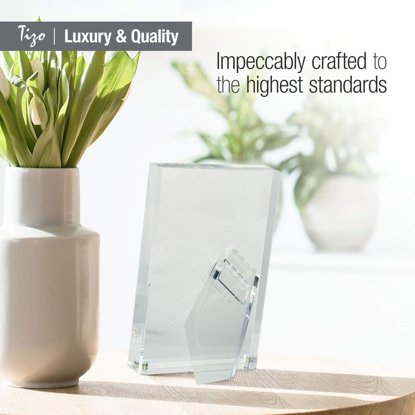 TIZO Design Vertical 4x6 Lucite Picture Frame, Durable 1 Inch Thick Clear Lucite & Magnetic Closures, Elegant & Practical Boutique Quality Photo Frame (Multiple Colors Available)