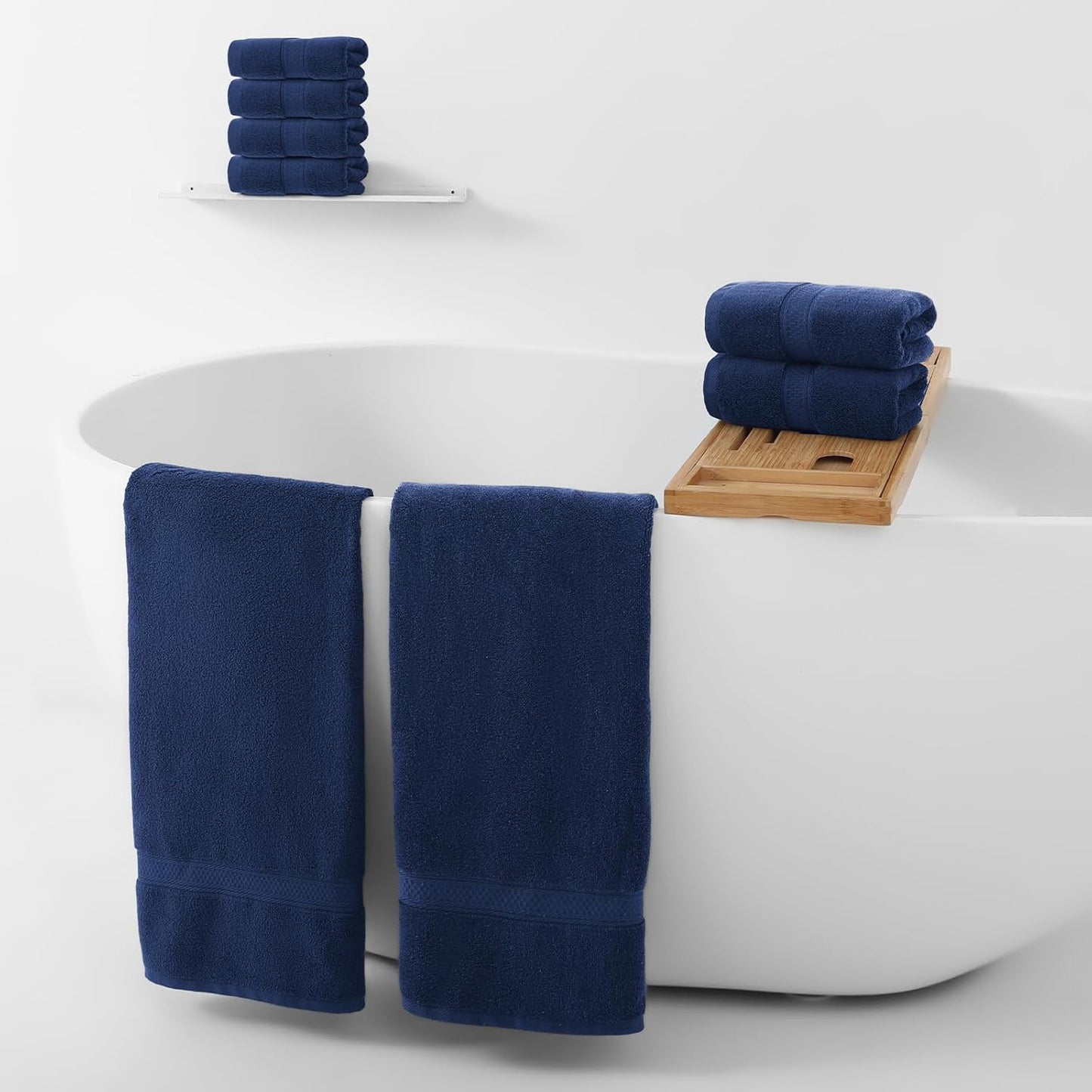 REDKISS Luxury Bath Towel Set - 8 Pieces, 100% Cotton, Super Absorbent & Quick-Dry - Blue