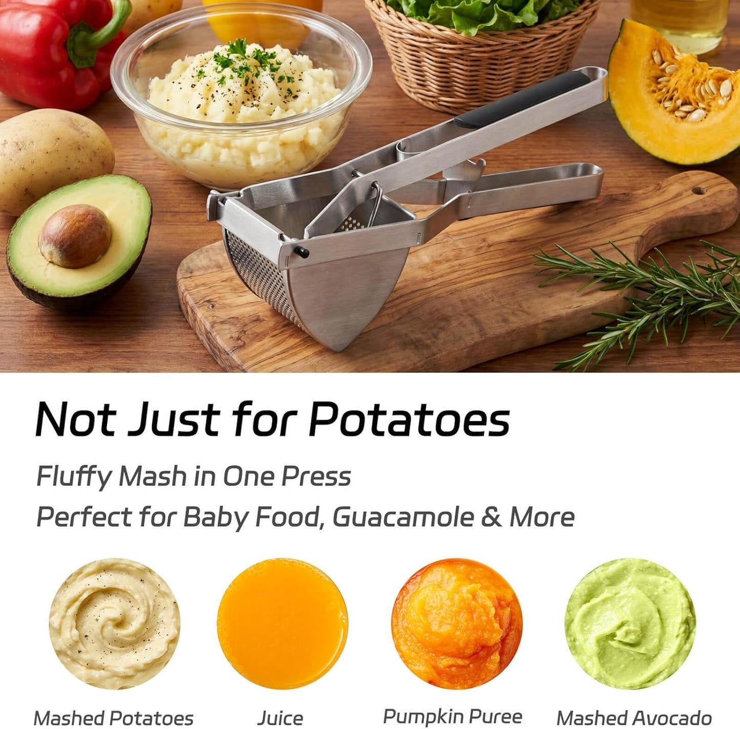 SPEENSUN Potato Ricer - Heavy Duty Stainless Steel Masher for Fluffy Mashed Potatoes | Dishwasher Safe with Comfort-Grip Handle