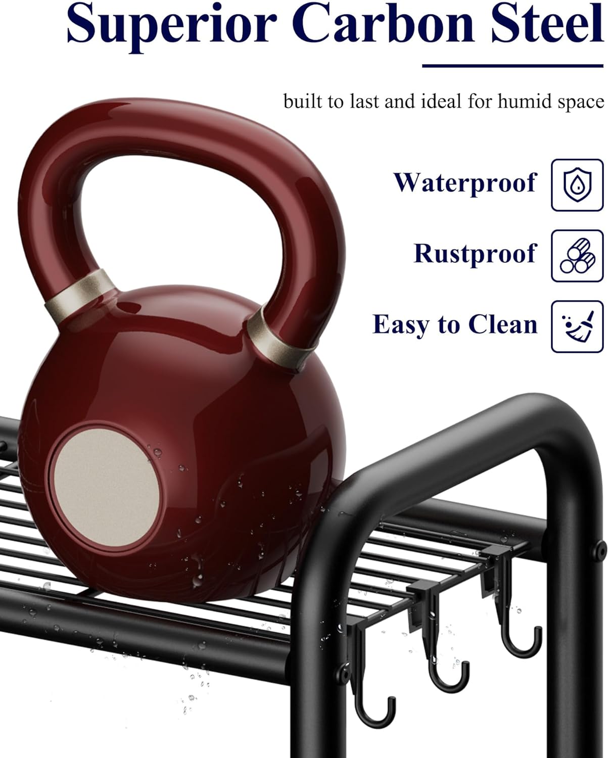 Kitsure Over Toilet Storage Rack - Metal Bathroom Organizer Shelf with Hooks & Paper Holder | Black, 3 Tiers (63.2" H)