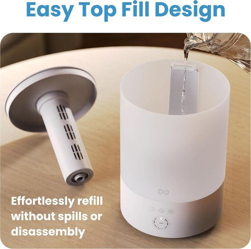 Everlasting Comfort 2.5L Top Fill Humidifier - Quiet Ultrasonic Cool Mist, 24HR Runtime, Night Light & Timer | Easy to Clean - White