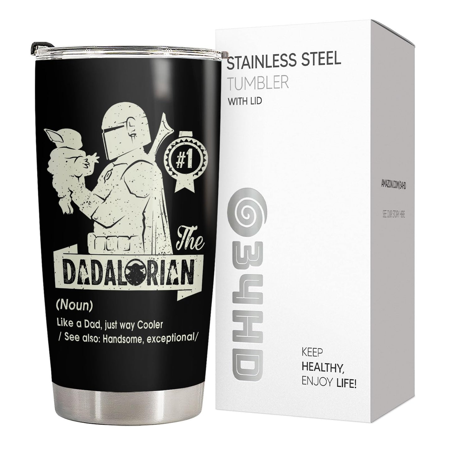 34HD Fathers Day Gift for Dad Tumbler 20oz, Funny Space Dadalorian Coffee Mug, Nutrition Facts Travel Cup for Father Husband Papa, Birthday Gifts from Daughter Son