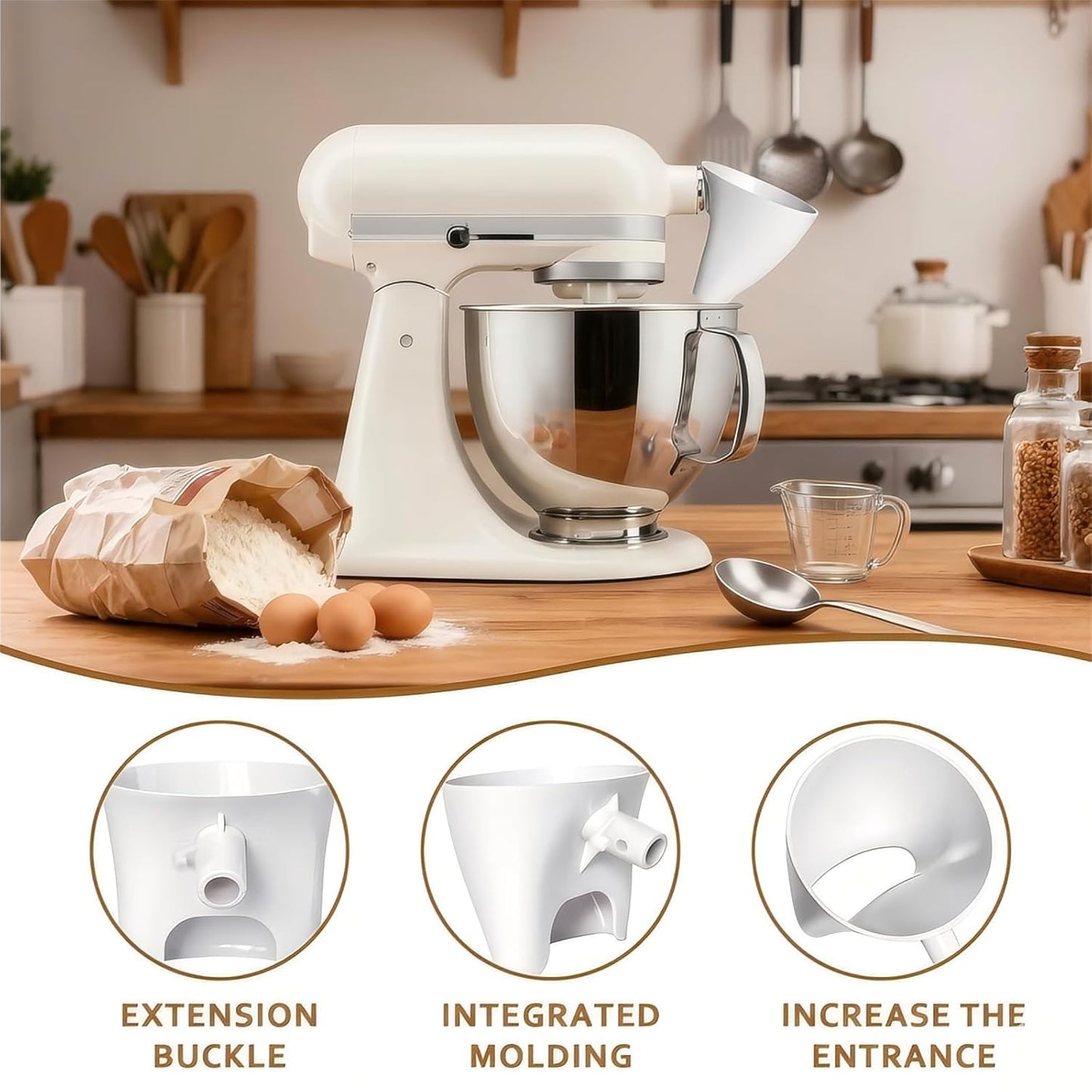 KitchenAid Flour Funnel - Easy-Pour Stand Mixer Attachment for 4.5–5 Qt Models | Dishwasher-Safe (White)