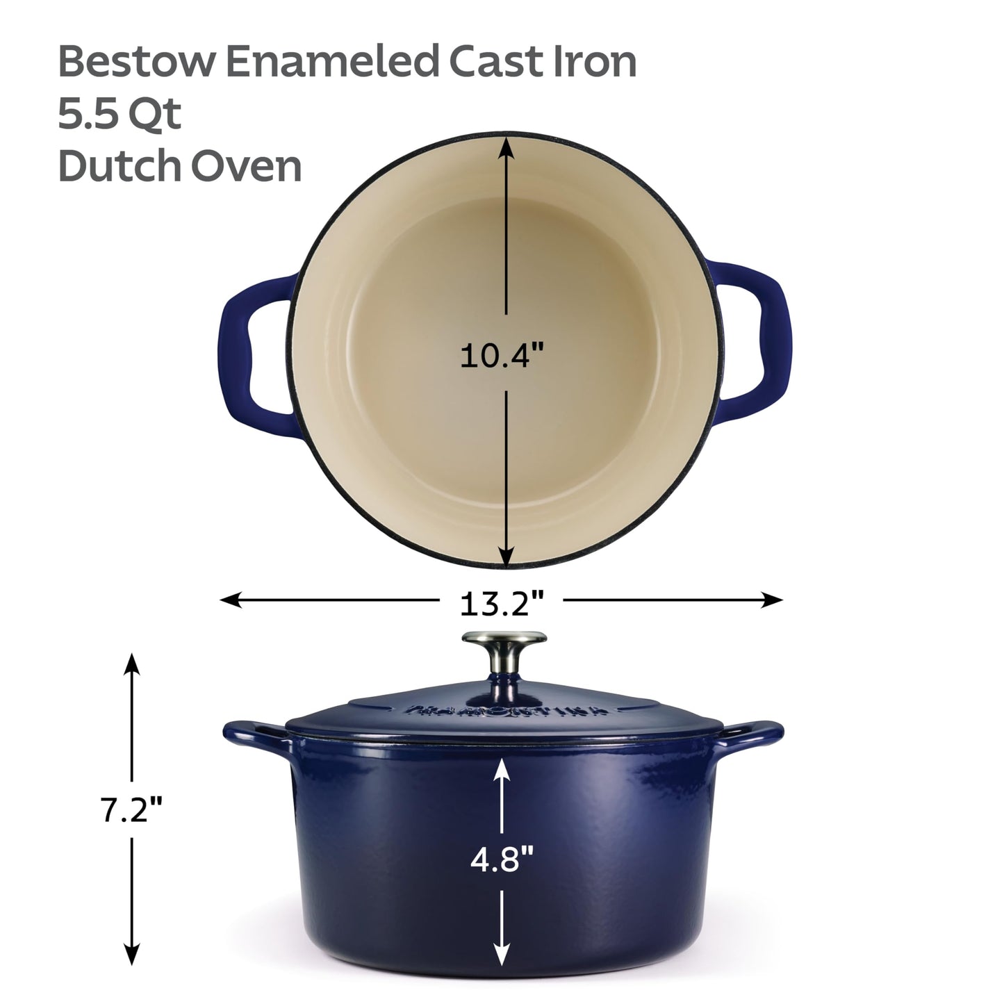 Tramontina Bestow Enameled Cast Iron Dutch Oven Pot with Lid, Round 5.5-quart, Latte with Gold Knob