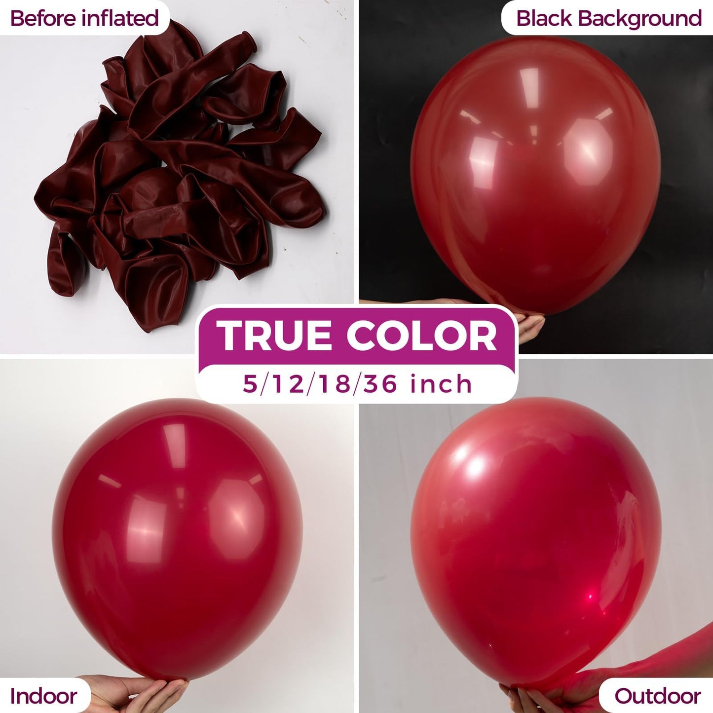 Bezente Burgundy Giant Balloons 36 Inch - 8 Pack Jumbo Dark Ruby Balloons Large Round Retro Wine Red Maroon Latex Balloons forThanksgiving New Years Casino Themed Cherry Party Decorations