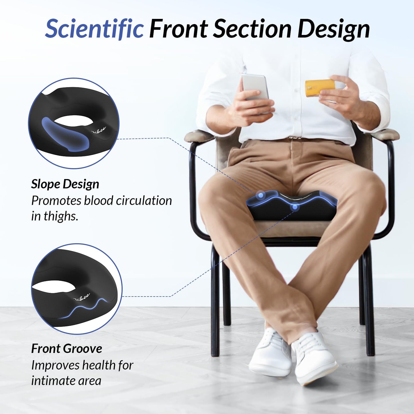 ZIKEE Donut Pillow Seat Cushion for Tailbone Pain, Hemorrhoid Pillow with Pressure Relief Hole & Thigh Slope Design for Postpartum & Post Surgery Sitting Relief, Donut Seat Cushion for Office & Home