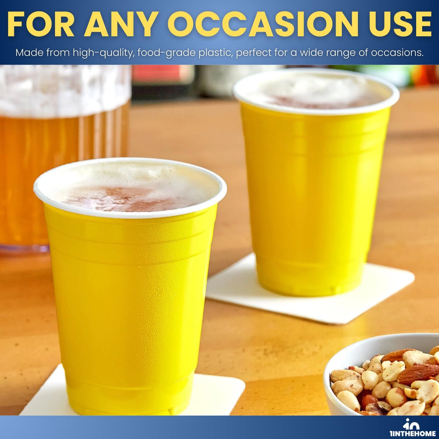 1InTheHome Yellow Plastic Party Cups, 16 Oz Disposable Drinking Cups, 50 Pack