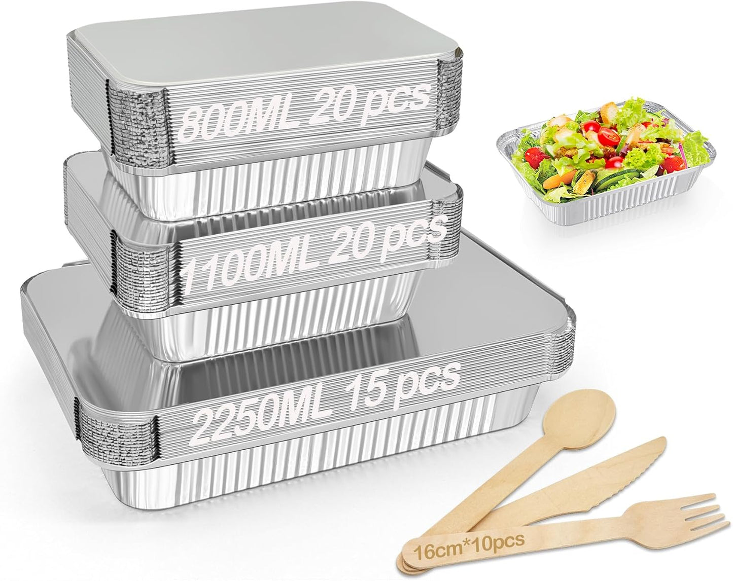 Notwoe® Disposable Aluminum Baking Pans - 55 Pack With Lids | 12x8, 8x6 & 8x5 Square Combo Set