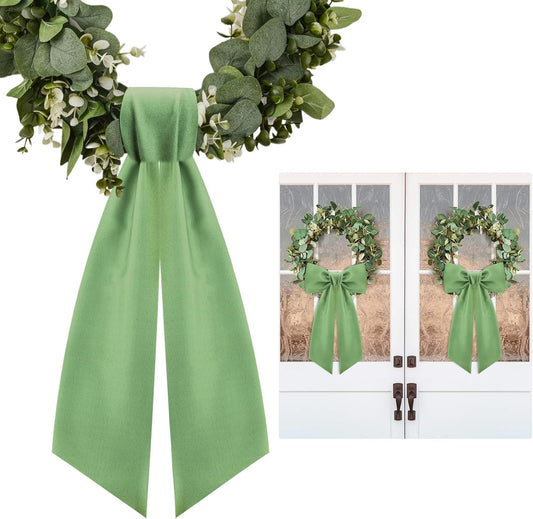 Skiennix Sage Green Wreath Sash - Elegant Linen Ribbon Bow for Front Door & Porch Decor | 2 Pcs