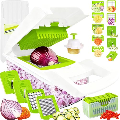 Dewpeton Pro-Series 20-in-1 Vegetable Chopper - Versatile Mandoline Slicer & Spiralizer for Onion Salad