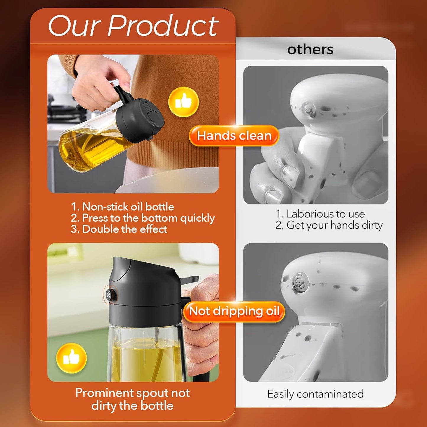 YARRAMATE Glass Olive Oil Sprayer - 16oz Food Grade Spray Bottle with Portion Control | Black