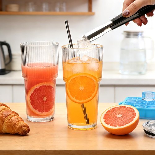 Accguan 20oz Ribbed Glass Tumbler with Straw and Lid,Glass Cup,Reusable lced Coffee Cups with lids-Glass Cups with Lids for Smoothie,Coffee,Juice,Tea,Travel Mug,Cold & Hot Beverages, 6Pack
