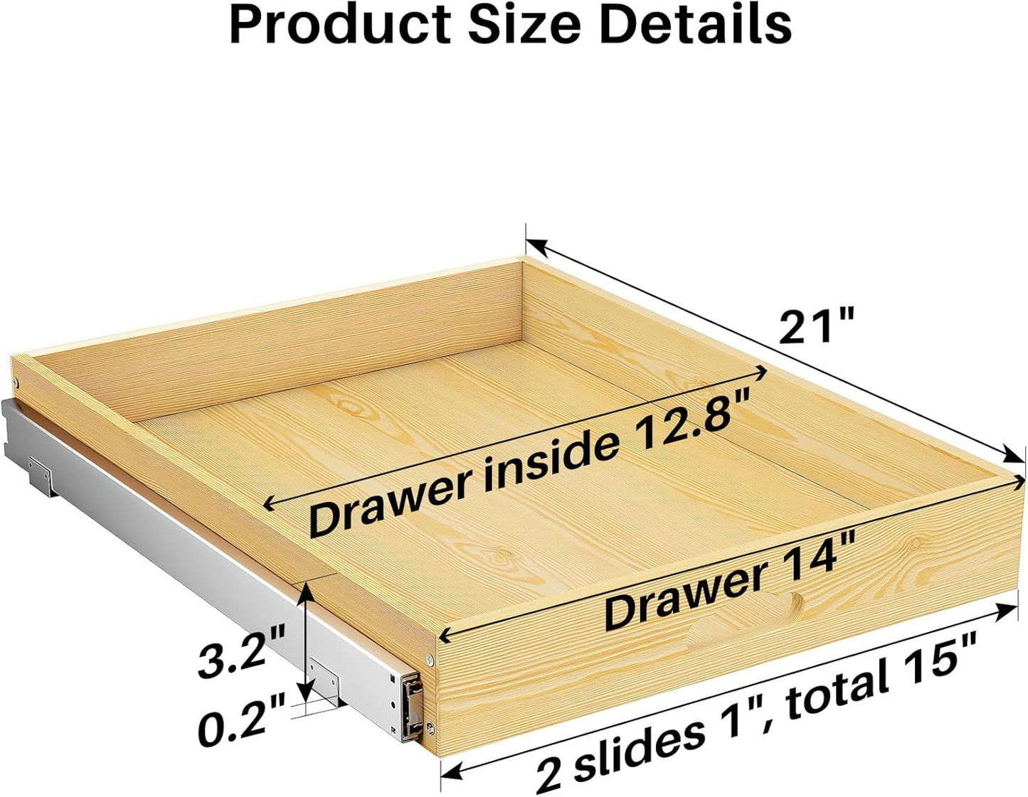 Skiennix Pull Out Cabinet Organizer - Soft Close Wooden Slide Out Drawers for Kitchen | 15"W x 21"D x 3.4"H