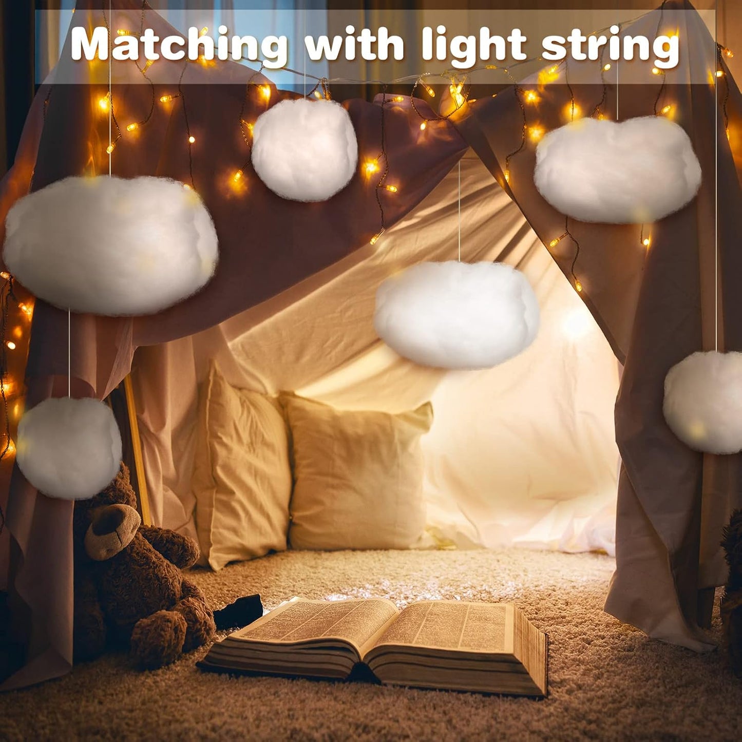 Tatuo 6 Pcs Artificial Hanging Clouds - 3D Imitation Cotton Decorations for Halloween & Wedding Decor