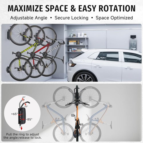 BYHUME Bike Rack - Space-Saving Vertical Wall Mount with 150° Swivel | Holds Up to 66lbs, Easy Install, 2 Pack