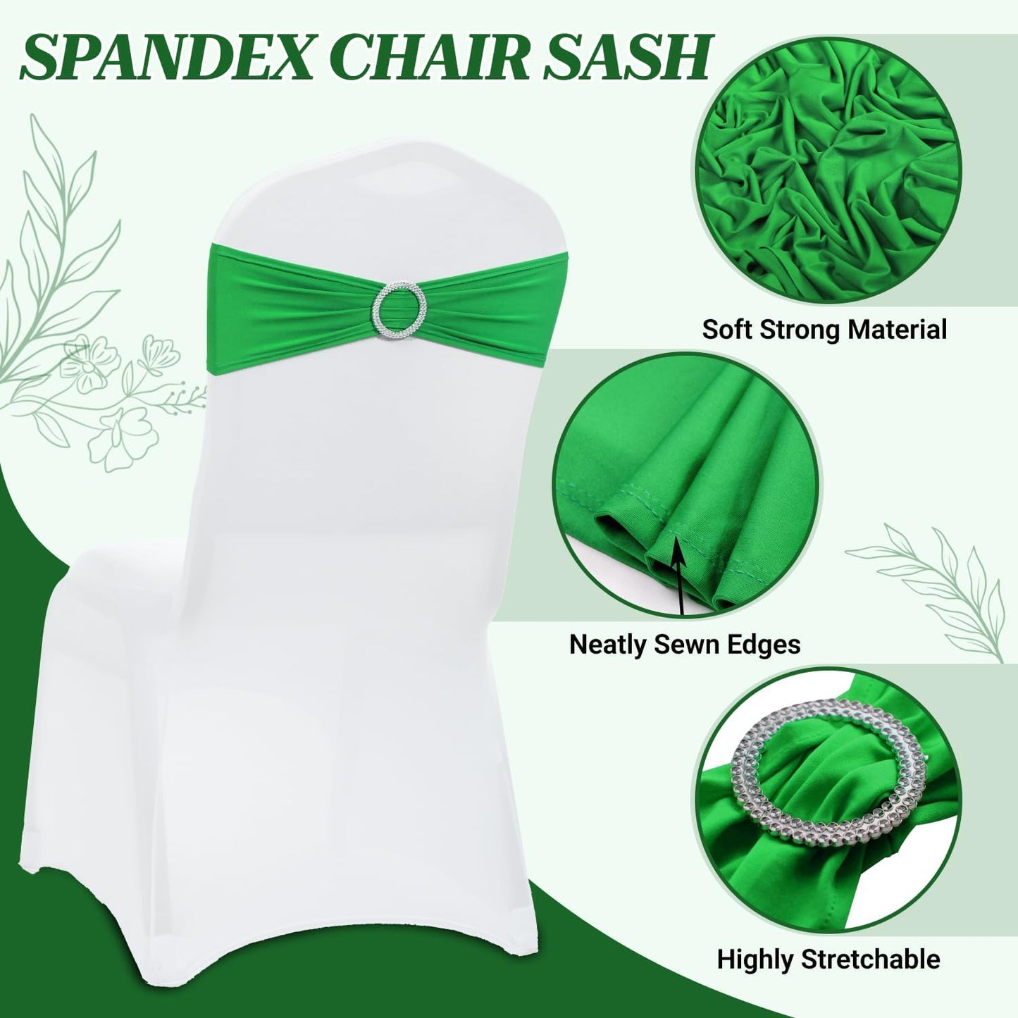 MDS Spandex Chair Sashes - Universal Fit Elastic Stretch Bands with Buckle for Weddings | Light Green, Pack of 125