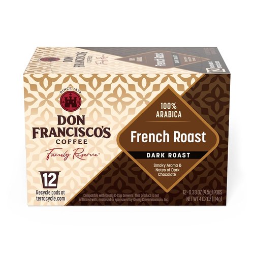 Don Francisco's French Roast Coffee Pods - Dark Roast, 12 Count | Compatible with Keurig Brewers
