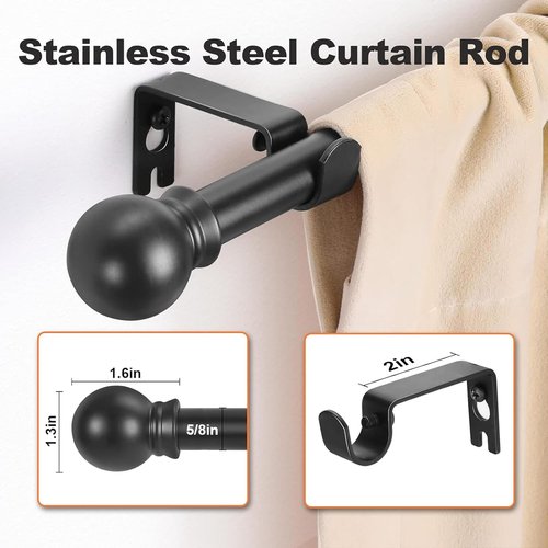 Black Curtain Rods by [Brand Name] - Adjustable 36"-48" Decorative Drapery Rod for Bedroom, Living Room & Kitchen