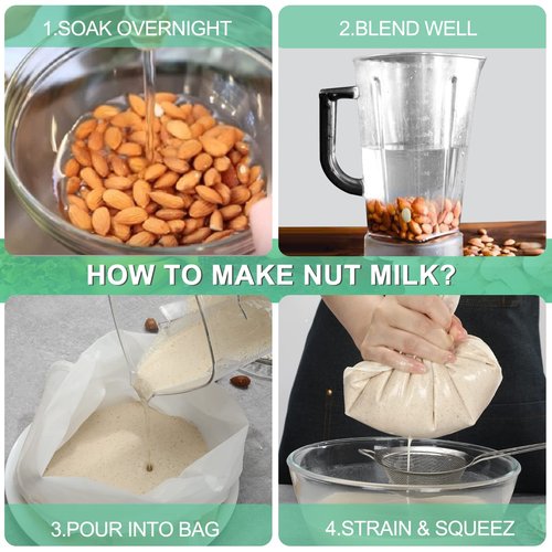 Bellamei 3 pack 14"x14" Nut Milk Bag Extra Large Reusable Food Strainers Nut Bags For Straining Almond/Soy Milk Greek Yogurt Professional for Cold Brew Coffee Tea Beer Celery Juice Fine Nylon Mesh