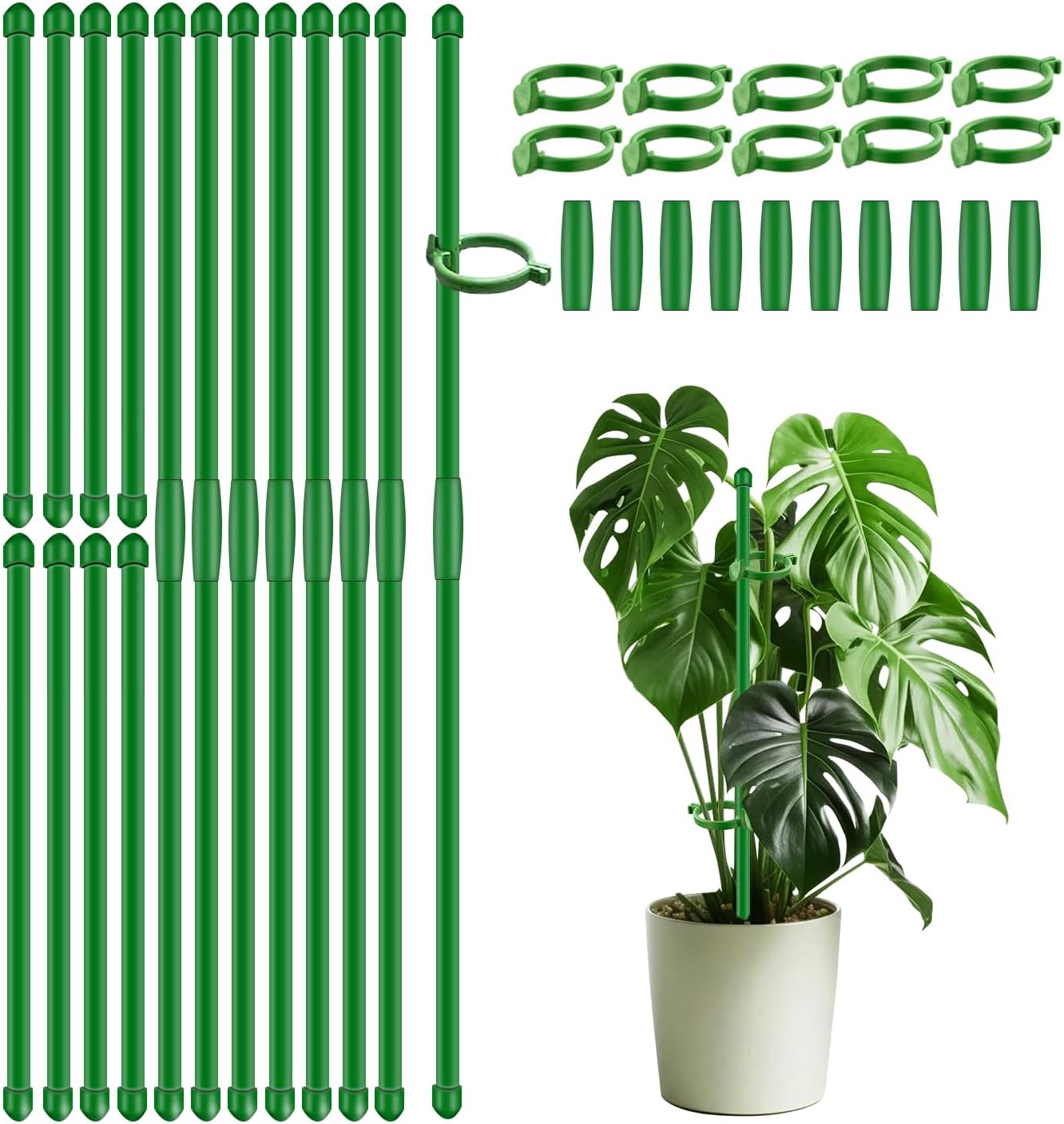 SupKing Plant Support Stakes - 20 Pcs 17-Inch Adjustable Garden Poles with Clips for Indoor/Outdoor Use