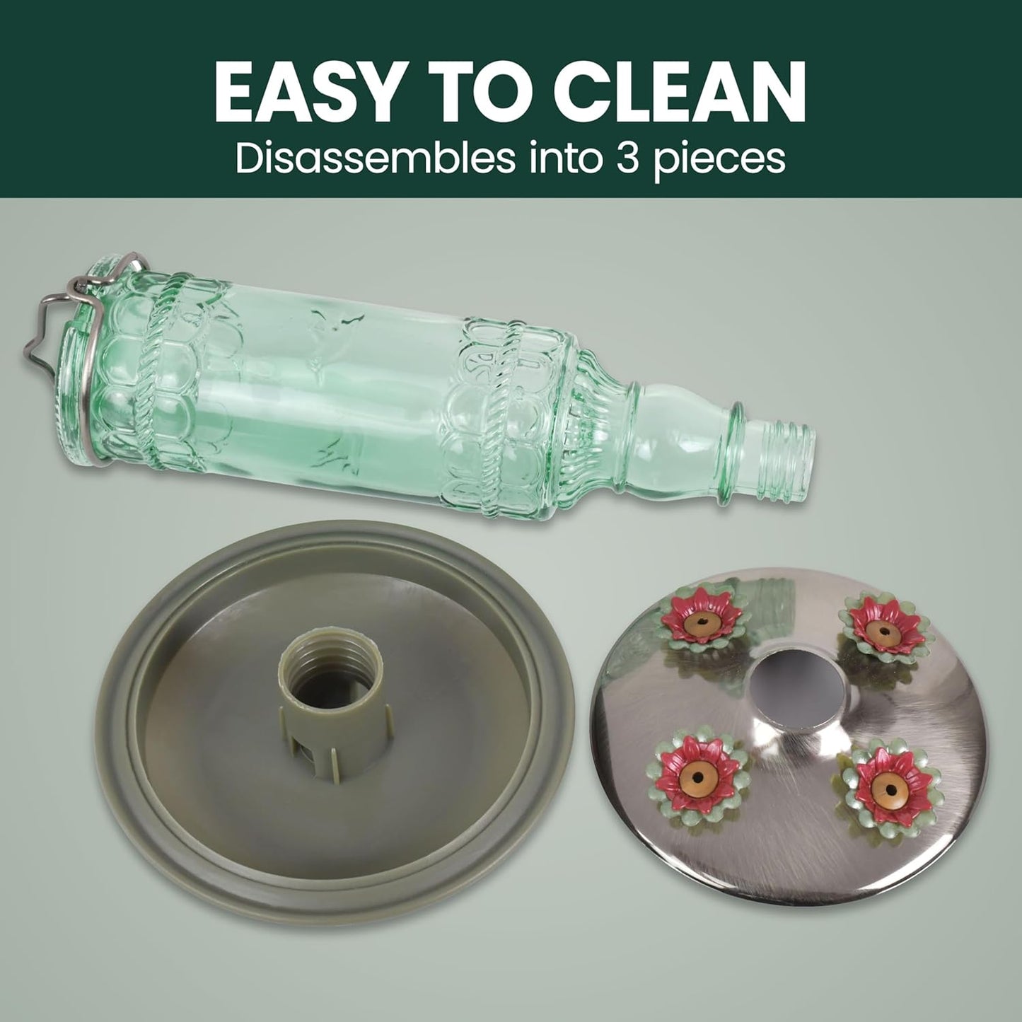 Perky-Pet Hummingbird Feeder - Durable Glass Bottle with 10 Fl Oz Nectar Capacity | Antique Green Design for Outdoor Garden Decor
