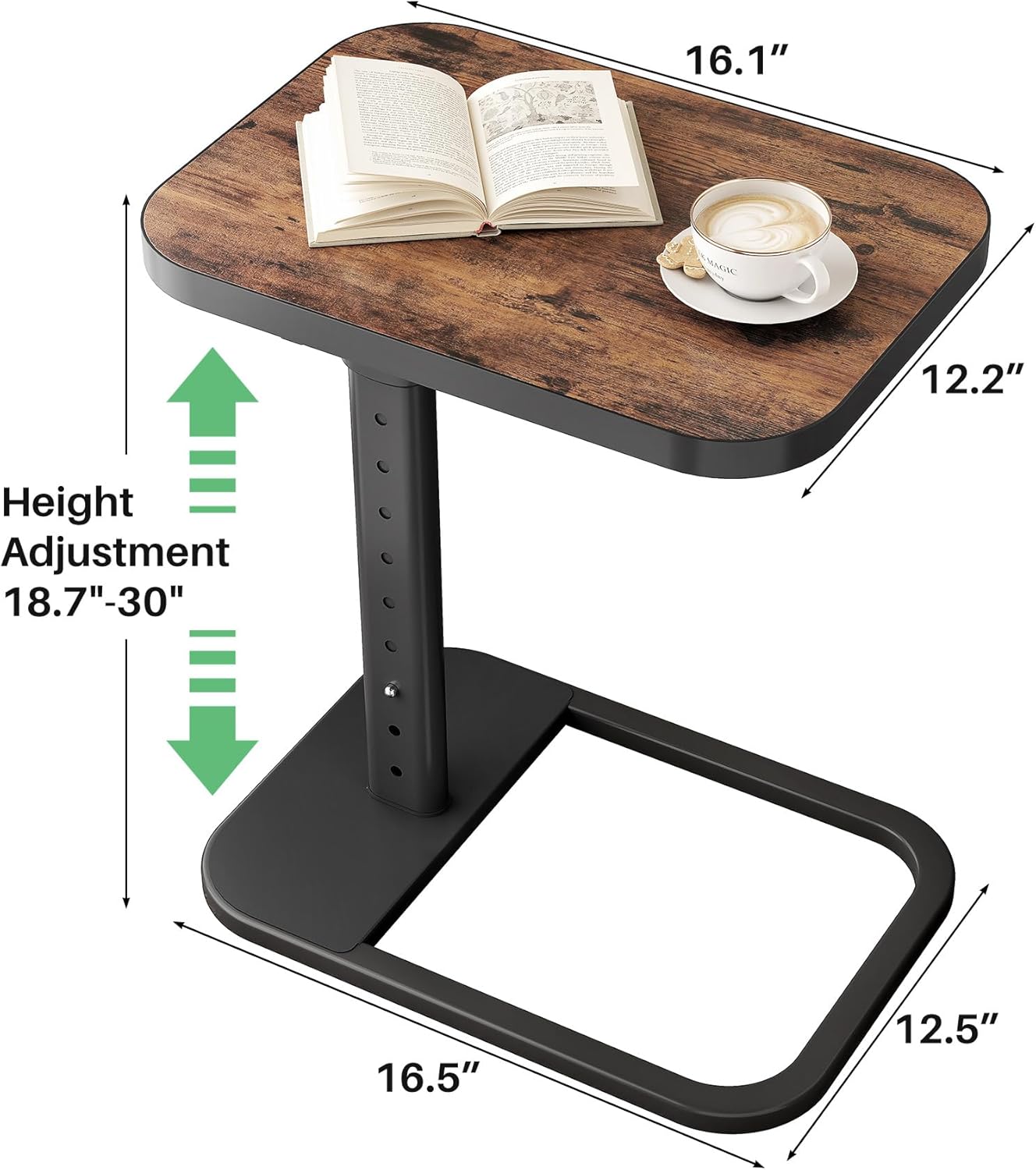 Kitstorack TV Tray Table - Adjustable Height & Flip-Top Design | C-Shaped Snack Table for Couch & Sofa