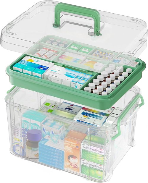 ANYPROLUS 15QT Clear Medicine Organizer Box - Durable Plastic First Aid Storage with Handle & Tray