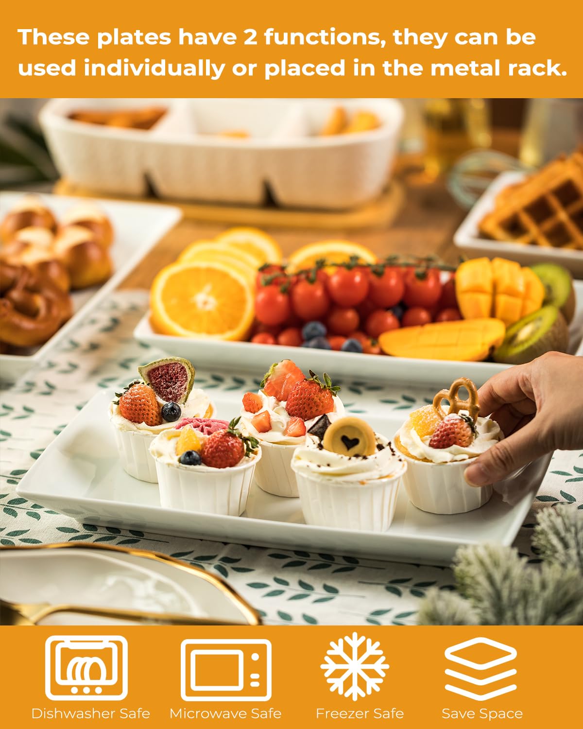 LAUCHUH 3 Tier Serving Tray for Party, Porcelain Tiered Serving Tray Stand Collapsible Sturdier Metal Rack Fruit Tray with 2 Cross Bars for Father's Day Dessert Party Display Set, 12 Inch, Bronze