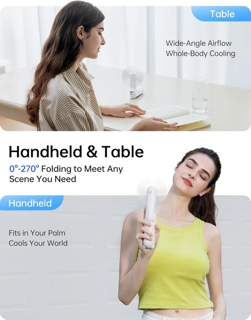 JISULIFE Handheld Fan - Mini 3-in-1 Fan with 37 Hours Cooling & 4500mAh Power Bank | Portable White
