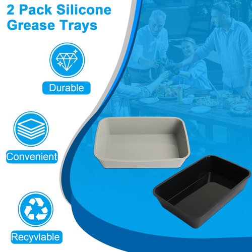 BBQ-PLUS Drip Pan Liners for Weber Genesis Spirit Q Series Accessories Reusable Silicone Grease Trays for Ninja Woodfire OG700 OG751 Outdoor Grill Replacements for Weber 6415 (Black & Grey)