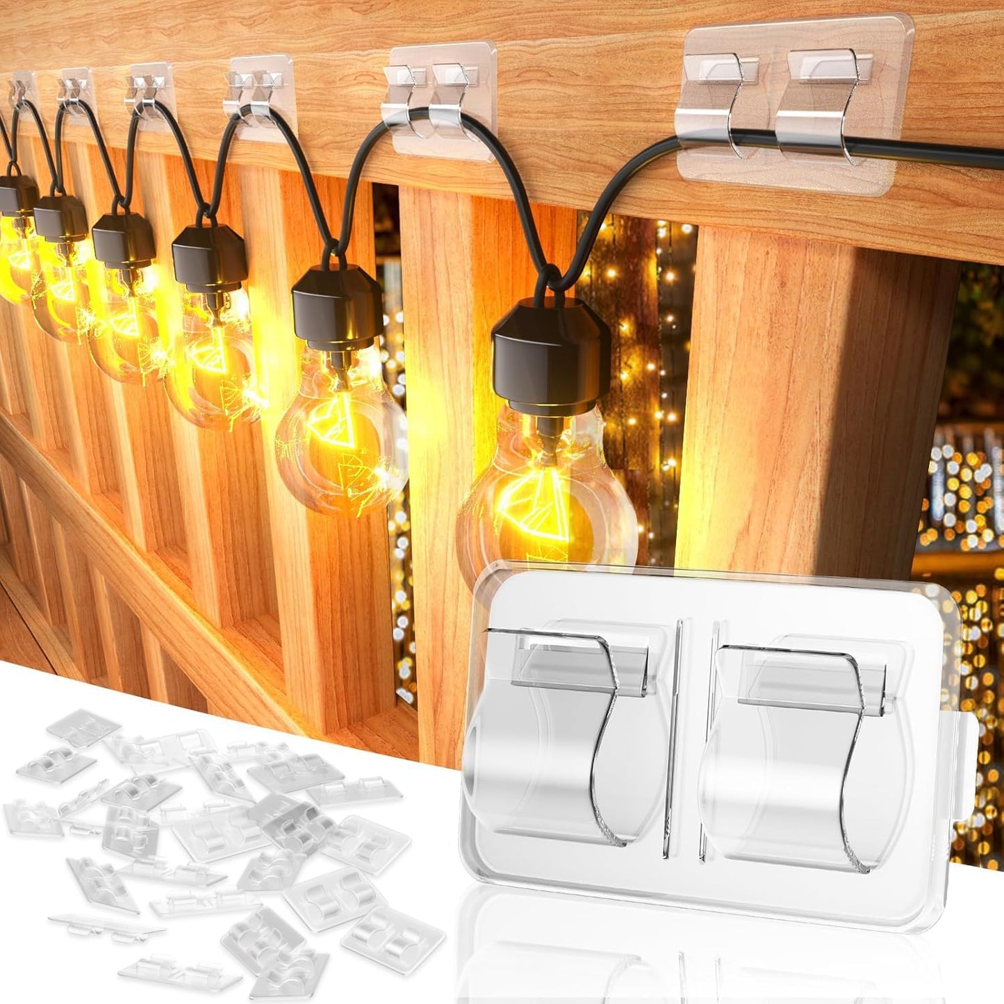 Keviyi Outdoor String Light Hooks - 26 Heavy-Duty Double Hooks with Waterproof Adhesive Strips