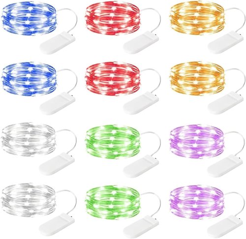 Brightown 12-Pack LED Fairy Lights - Battery Operated, Waterproof Silver Wire, 7 Feet for Weddings & Parties