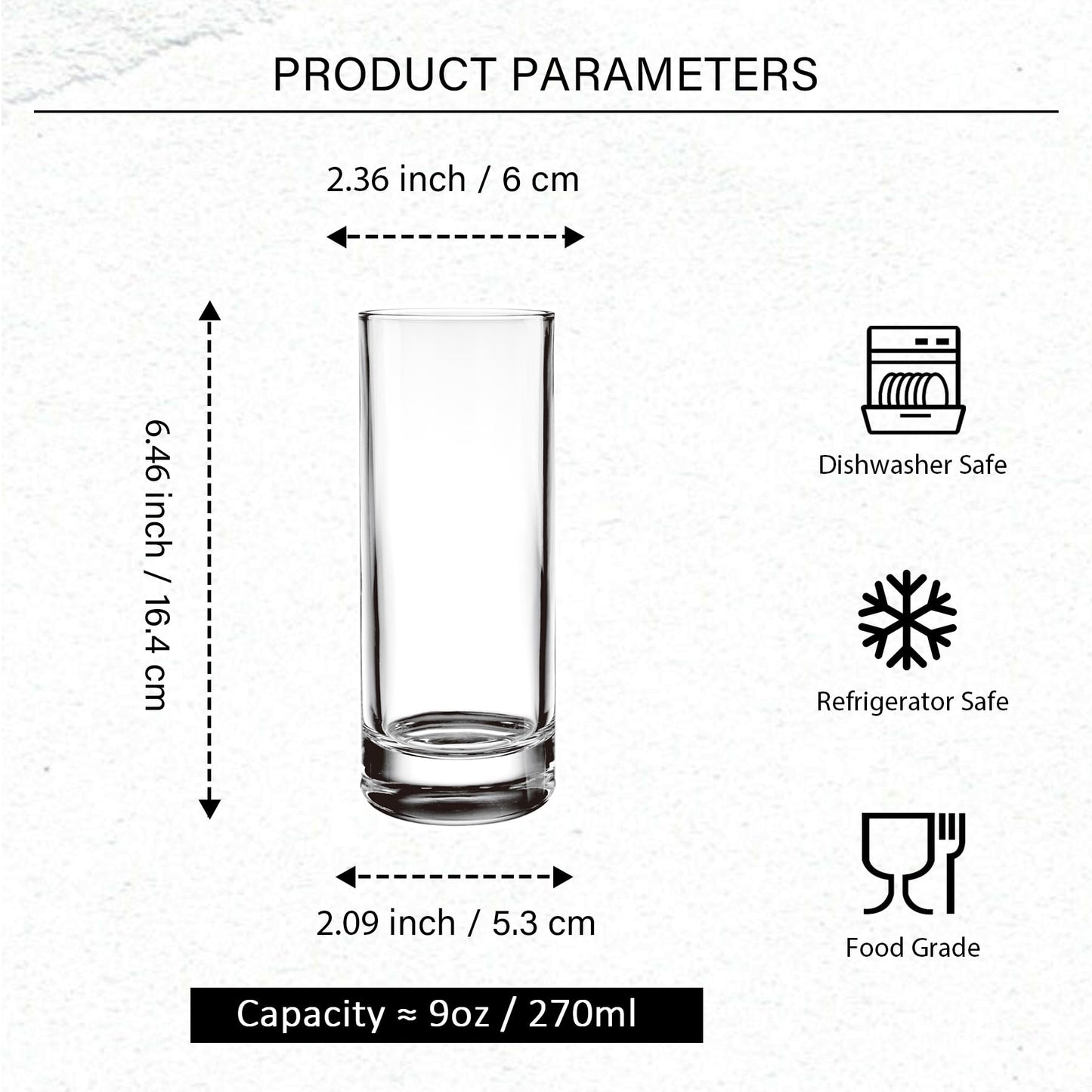 binsakao Premium Highball Glass Set - Elegant Tom Collins Glasses Set of 6-9 oz Tall Drinking Water Glasses - Bar Glassware for Mojito, Whiskey, Cocktail