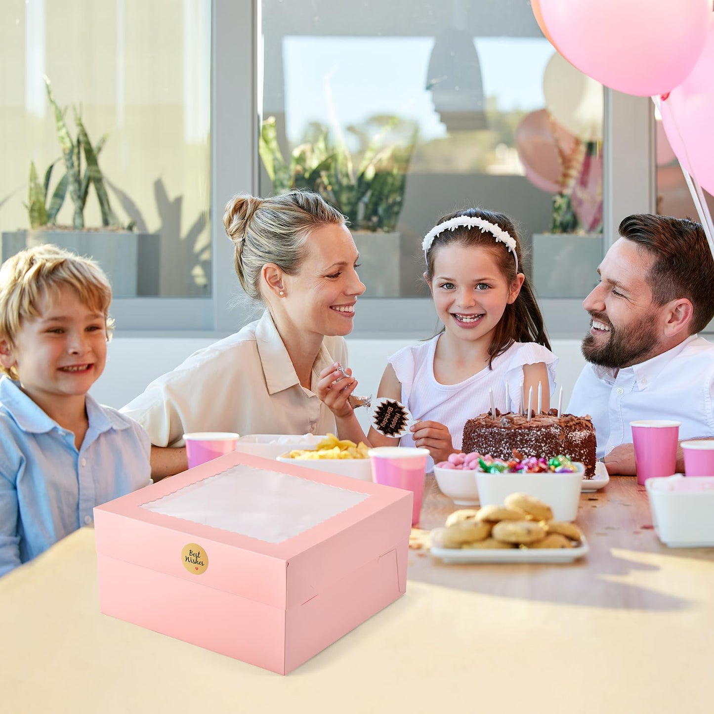 DOYIDE 12Pcs Cake Boxes, 12x12x6 Inches Pink Bakery Boxes with Window, Large Disposable Cake Carrier Container for Pastries, Pie, Cookies, Chocolates, Cupcakes Dessert Boxes