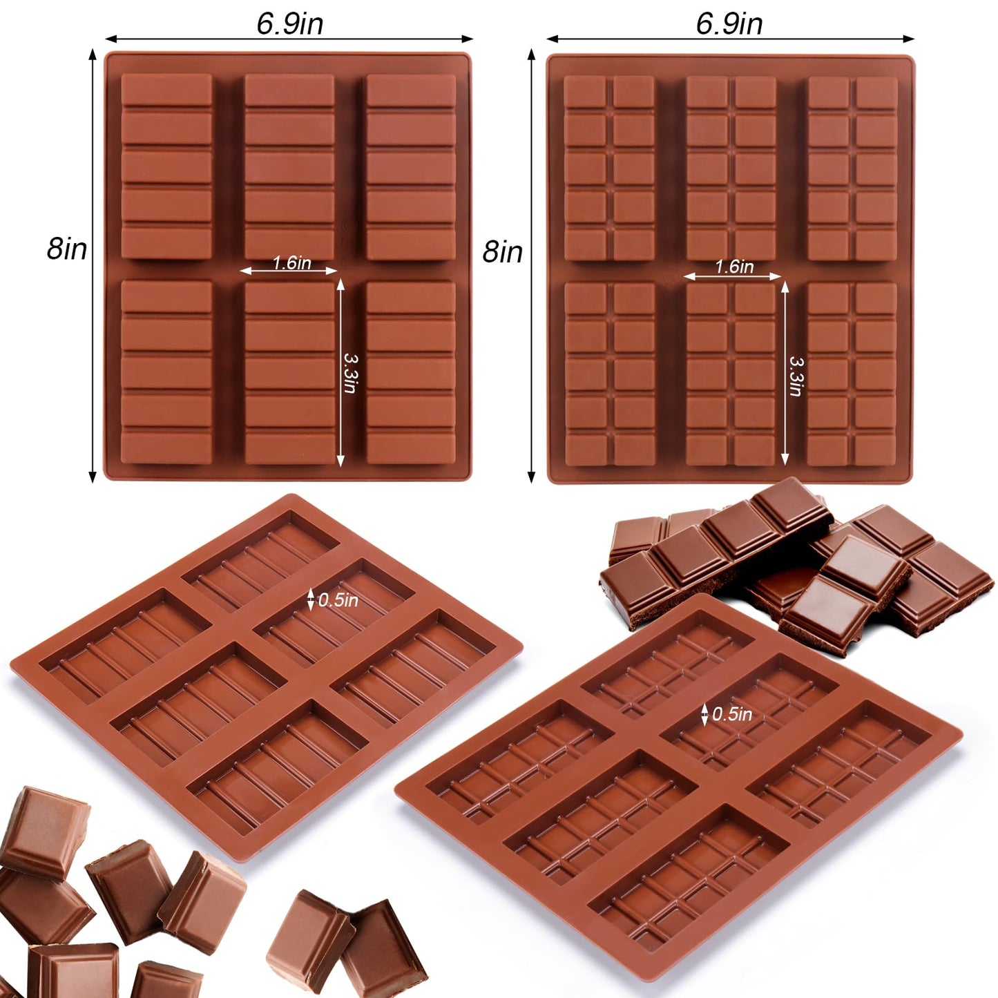 Palksky Large Chocolate Bar Mold Deep Dubai, Thick Chocolate Bar Molds Silicone for Filling Knafeh Pistachio, Chocolate Mold for Baking,1PCS Silicone Molds +100Pcs Bags