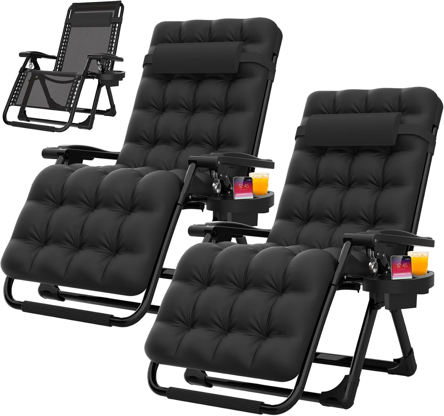 Suteck Zero Gravity Chairs - Set of 2 Reclining Lounge Chairs with Removable Cushions & Cup Holders