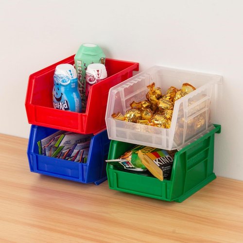 Akro-Mils Plastic Storage Bins - Space-Saving Stackable Organizers for Garage & Pantry | 5" x 4" x 3", Red, 6-Pack