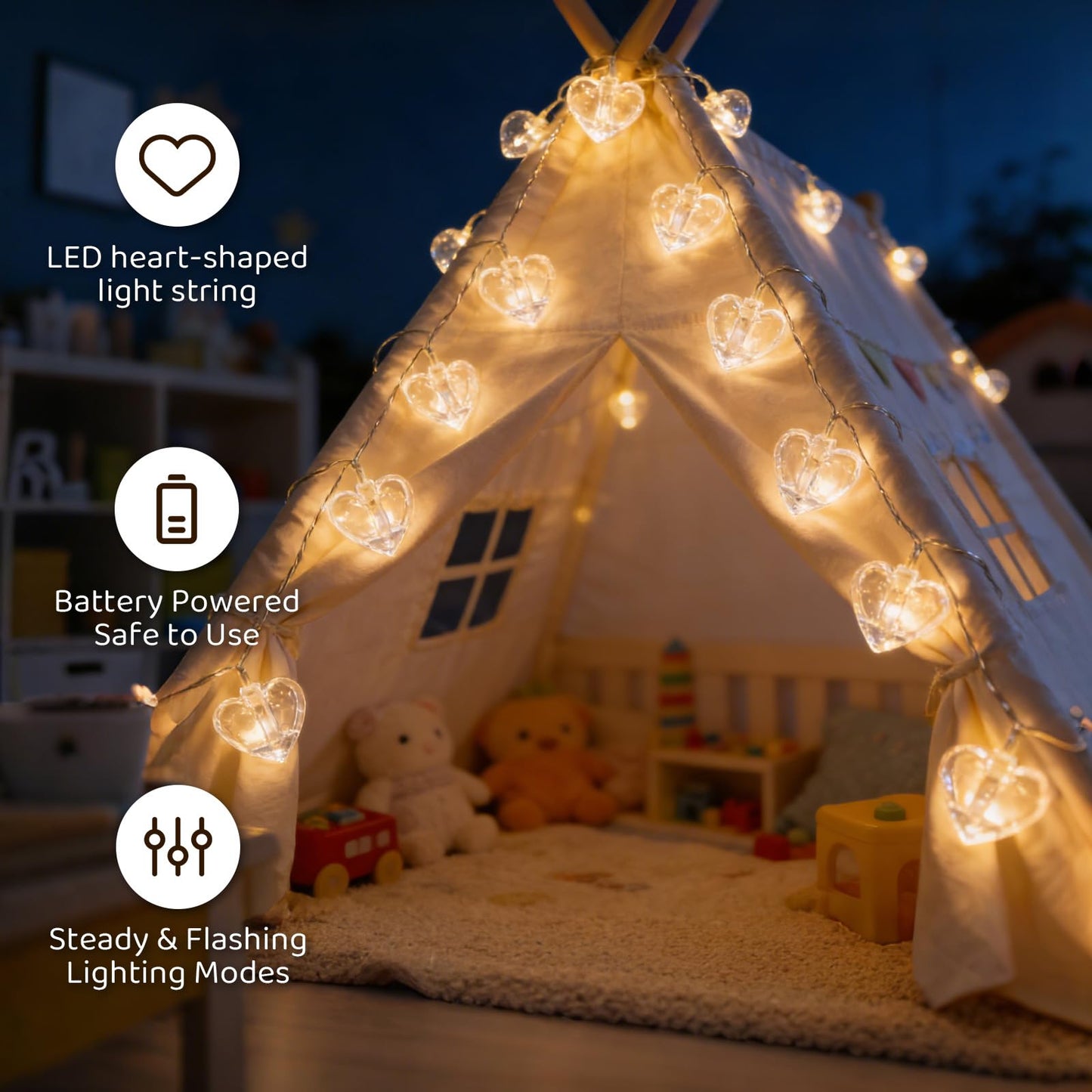 20 Photo String with Clips for Hanging Pictures,9.85Ft Clear Photo Clip Lights for Indoor/Outdoor Wall Bedroom Wedding Birthday Party Home Decorations (Heart)