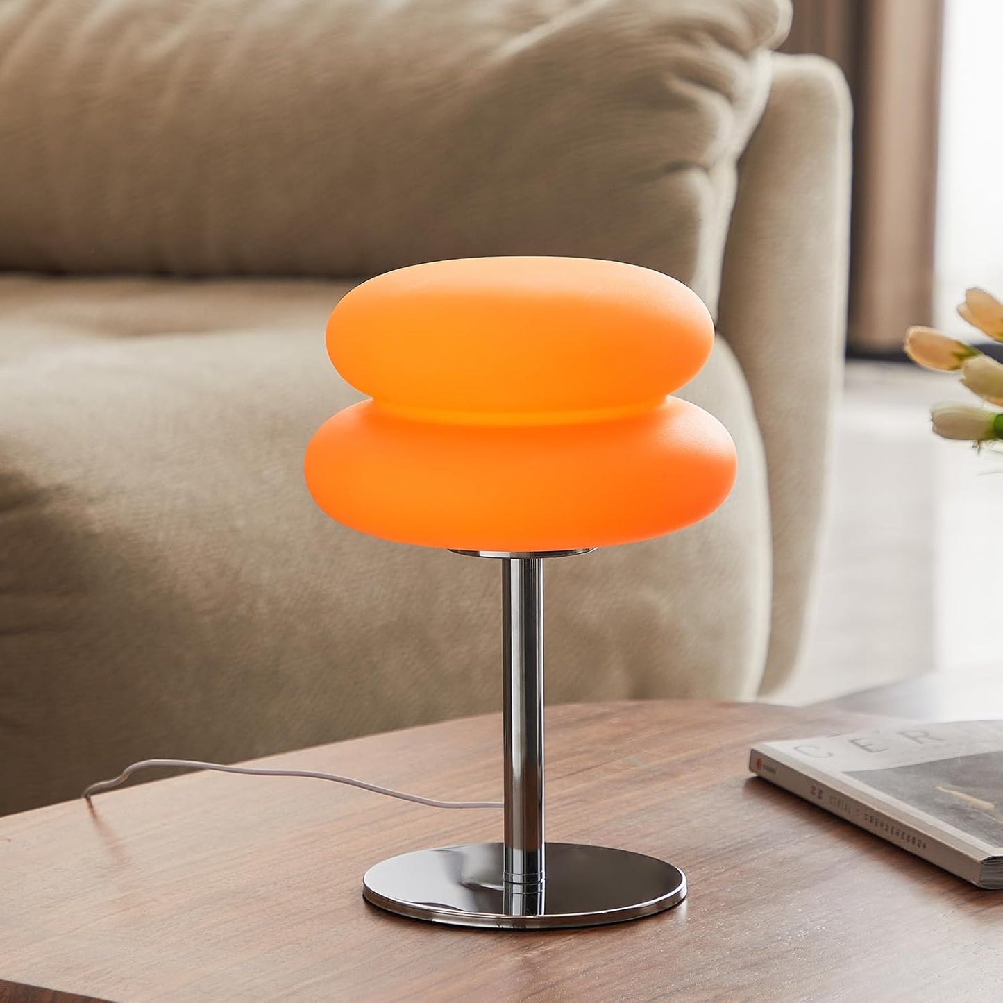Skiennix Orange Mushroom Lamp - Dimmable Mid Century Modern Nightstand Light | Retro Egg Tart Design for Bedroom & Living Room Decor