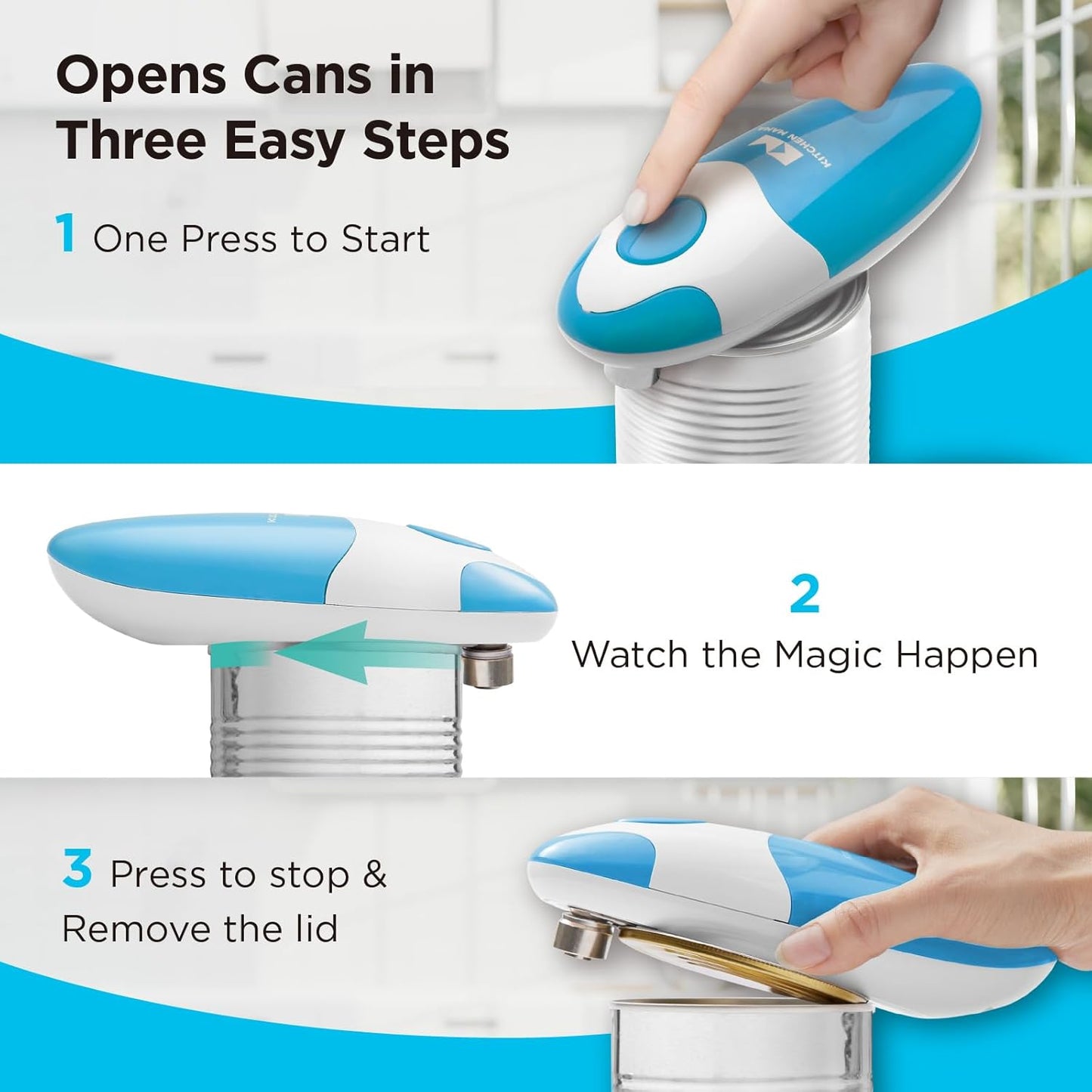 Kitchen Mama Electric Can Opener - Automatic, Hands-Free, Smooth Edge, Food-Safe | Sky Blue