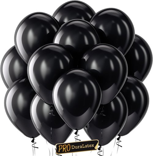 Bezente Pro Duralatex Black Balloons - 100 Pack of 12-Inch Extra-Thick Balloons for Lasting Party Decor