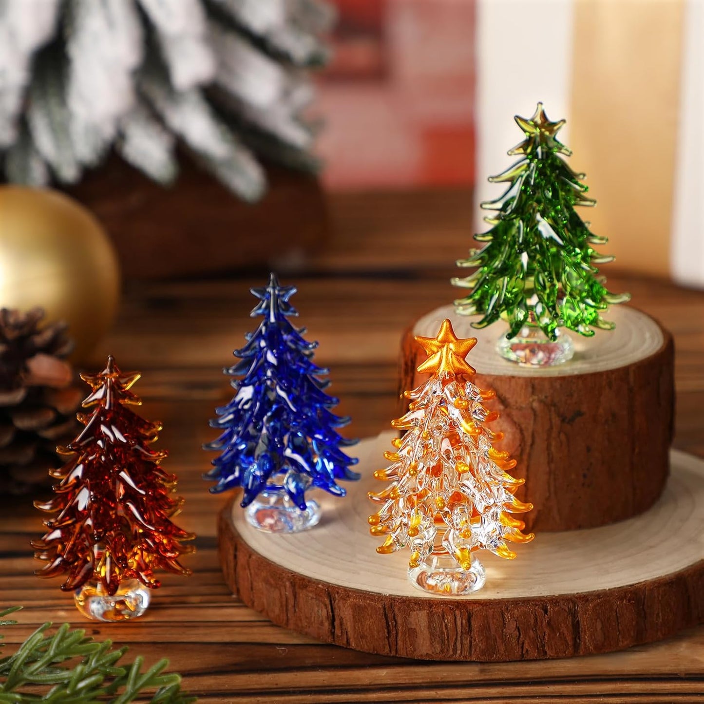 Thyle Mini Colorful Crystal Christmas Tree Figurines - 4 Pcs 2.4 Inch Collectible Holiday Decor